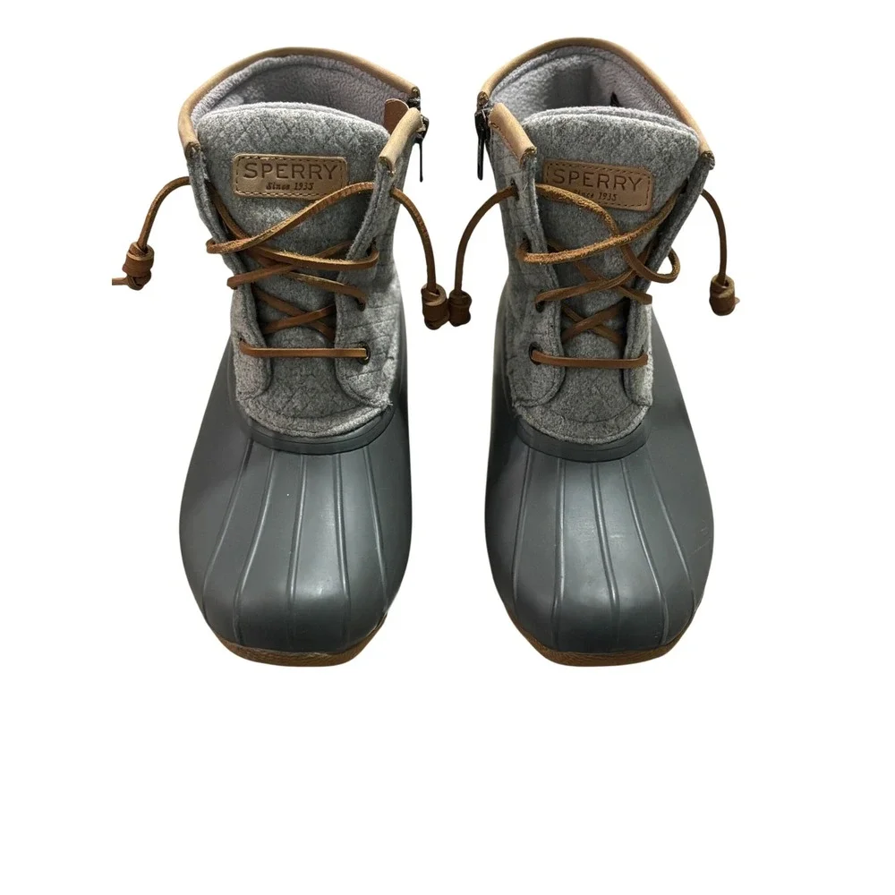 Sperry Top Sider Women Gray Wool Rubber Duck‎ Boots Ankle Zip Size 6.5
